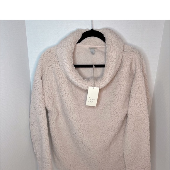 NWT A New Day Soft Sherpa Cowl Neck Pullover Sweater Light Pink Size L Pullover - Picture 3 of 9
